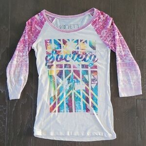 Society Pink and White Long Sleeve Tee